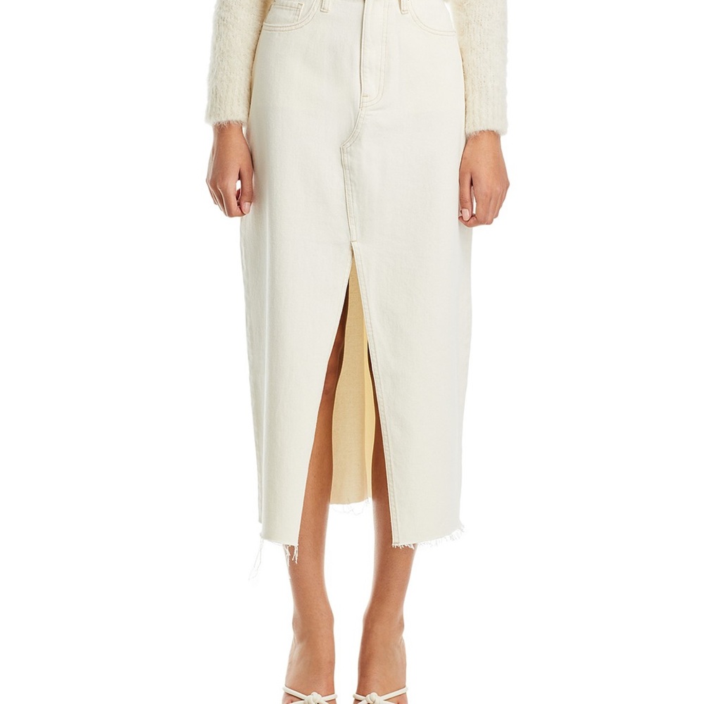 Midi Denim Skirt with Front Slit